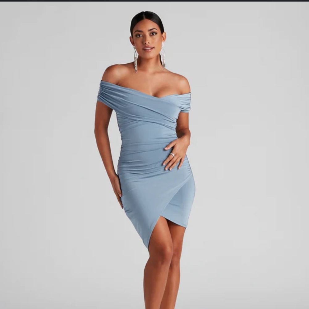 Blue off the shoulder dress